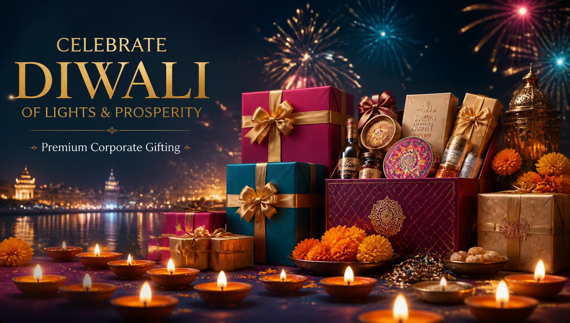 Lit clay diyas, bursting firecrackers and gold-ribboned Diwali gift hampers